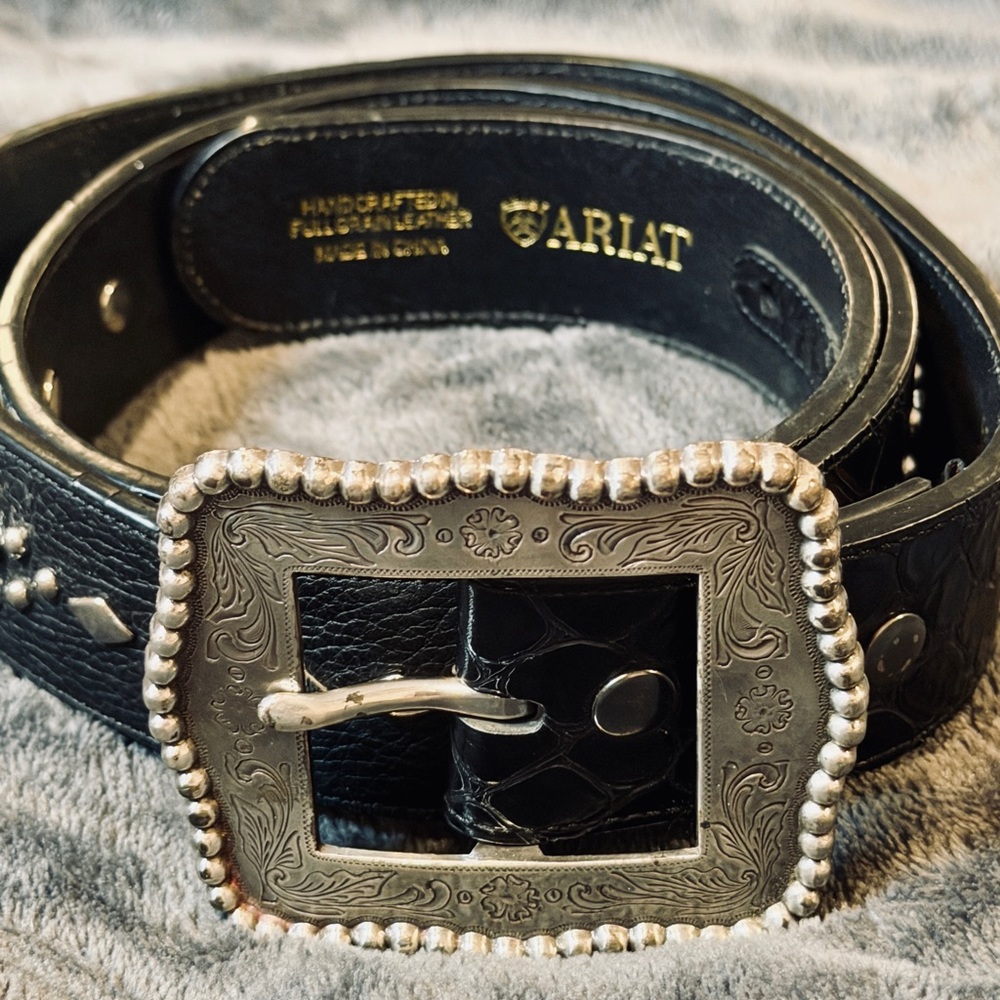 Ariat Western Belt 34 | Large Engraved Buckle | Full Grain Leather